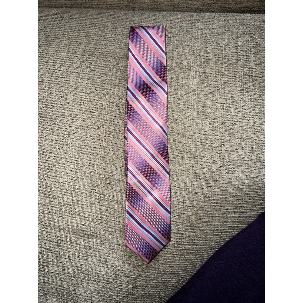 STACY ADAMS Men's 100% Microfiber Necktie Designer Pink Purple Striped
